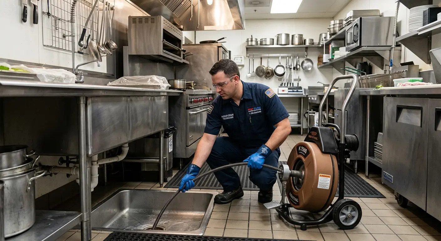 Commercial drain cleaning service in a restaurant kitchen in Forest Glen